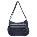 Sac bandoulière en denim bleu foncé avec plusieurs poches zippées et tirettes nouées - Bleu foncé