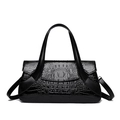 Borsa a mano classica nero ossidiana con motivo a coccodrillo e finitura lucida - Nero