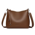 Bolso de hombro grande retro en cuero granulado marrón con logo YNXG & CLASSIC y cremallera - café