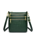 Borsa a tracolla verde scuro con motivo a pietra e tre tasche dorate con zip da donna - Verde