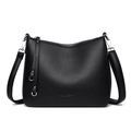 Bolso tote minimalista de cuero granulado negro con herrajes plateados elegantes - Negro