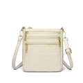 Borsa a tracolla bianco crema effetto coccodrillo con zip dorate multiple e cinturino - Bianco Sporco