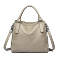 Women's minimalist beige shoulder bag with stylish V-shaped patchwork design and handles - Gray