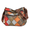Bolso bandolera para mujer con diseño de patchwork colorido y patrón de cocodrilo - Rojo Patchwork