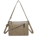 Minimalist khaki faux leather crossbody bag with multiple zip pockets and adjustable strap - Khaki