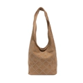 Vintage punk style brown suede bucket bag with decorative silver studs in diamond pattern - Khaki