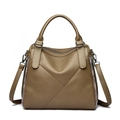 Minimalist soft khaki faux leather tote bag with pebble texture and silver hardware - Khaki