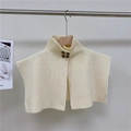 Chic beige knitted shawl scarf with turtleneck and brown buttons on wooden hanger - One Size / Beige Apricot