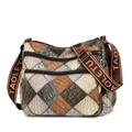 Bolso bandolera de cuero patchwork multicolor con correa ancha de tela color marrón - Marrón Patchwork