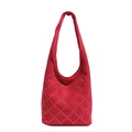 Red suede hobo bag with silver rivet studs in diamond pattern and shoulder strap - Red