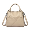 Cream-white pebble leather tote bag with geometric stitching and silver side zippers - Apricot