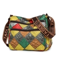 Bolso bandolera de retazos en cuero texturizado multicolor con correa ancha - Verde Patchwork