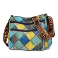 Bolso bandolera multicolor con diseño de retazos de diamantes y correa ancha - Azul Patchwork