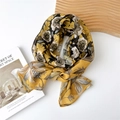Fashionable sheer scarf with large floral print in mustard yellow and vintage gray tones - 35*145cm / Vintage Large Floral Turmeric Yellow (2 Chiffon Scarf Leaf Yellow)