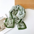 Light green floral chiffon scarf with leaf print and white flowers in a soft drape - 35*145cm / Fresh Green Leafy Floral Print