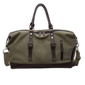 Borsa da viaggio capiente in tela verde militare con manici in pelle marrone e dettagli metallici - Verde Militare