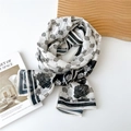 Long sheer chiffon scarf with black rose floral print and geometric stripes in white - 35*145cm / Black and White Rose Stripe (11 Tulle Rose Mesh)