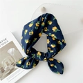 Dunkelblaues Baumwoll-Leinen-Halstuch mit gelben Tulpen und geknotetem Retro-Design - 58*58cm / Blauer Boden Gelbe Tulpen