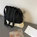 Kontrastreiche gestrickte Plissee-Tasche mit Schleife und breiten Schultergurten für Damen - 25*70cm / Schwarz Creme(3)