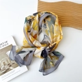Abstract print sheer long scarf in vibrant yellow and grey hues on white background - 35*145cm / Bright Yellow & Gray-Green Abstract (13 Gauze Scarf Buttercup)