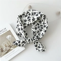 Écharpe élégante en coton et lin avec motif floral noir sur fond blanc et nœud chic - 58*58cm / Fond Blanc Petites Fleurs Noires