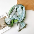 Elegant watercolor print chiffon scarf in light blue and green with deep green hem - 35*145cm / Artistic Blue-Green Ombre (14 Meadow Gauze Scarf)