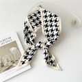 Narrow houndstooth silk twilly scarf in black and white with vibrant yellow border - 1 Classic Houndstooth