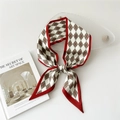 Narrow skinny silk scarf with classic red and grey argyle pattern for wrist or bag - 2 Orange-Red Argyle