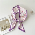 Elegant floral skinny silk scarf with purple trim and delicate flower patterns - 3 Purple Small Floral