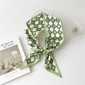 Green and white checkered narrow silk scarf with yellow heart patterns and green border - 4 Green Plaid Heart