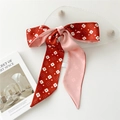 Bandeau en soie double face rouge et rose avec motif floral et finition satinée brillante - 8 Fleurs Rouges Dos Rose