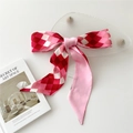 Ruban à cheveux en satin à carreaux rouge et rose avec imprimé lettres blanches sur soie chic - 14 Treillis en Diamant Rose