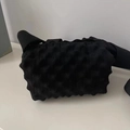 Black popcorn texture crossbody bag with wide shoulder strap and pleated synthetic fabric - Pineapple Crossbody Bag Black