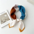 Navy and orange geometric square scarf with herringbone texture and knot detail - Rain Line Round Orange Edge