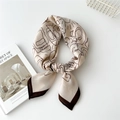 Artistic beige cotton linen square scarf with brown abstract line portrait design - Line Art Flower Nude