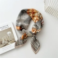 Artistic square scarf with orange and grey geometric star pattern on silk texture - Ancient Fortress Grey