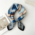 Cotton-linen blend square scarf featuring star and floral prints in blue and cream - Ancient Fortress Blue