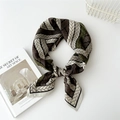 Olive green and coffee brown geometric square scarf with a silk texture and tied knot - Four Color Rope Brown
