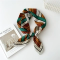 Chic cotton linen square scarf with orange and green braided texture on white table - Four Color Rope Orange Green