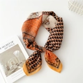 Elegant cotton-linen silk scarf featuring orange and beige horse print patterns - Four Grid Horse Orange