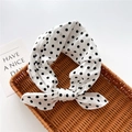 Elegant white square scarf with black polka dots tied in a bow on a wicker tray - Polka Dot White (4)
