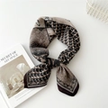 Brown and beige cotton-linen square scarf with leopard print and geometric patterns - Four Grid Horse Dark Coffee