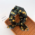 Detail of floral linen square scarf with yellow flowers on black background - Yellow Sophora Black (14)