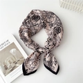 Elegant light pink cotton-linen square scarf with vintage black floral print - Line Palace Flower Pink