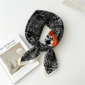 Plaid square scarf with orange block stitching and white fine-stitched edges - Woven Photo Black