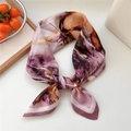 Artistic abstract printed cotton linen square scarf in purple and orange silk texture - Oil Painting Purple
