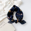 Navy blue cotton linen scarf with small yellow floral prints and white stitched borders - Navy Blue Large Floral (12 Cotton Linen Large Flower Jade Plate Navy Blue)