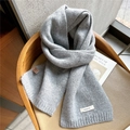 Light gray 100% wool knitted scarf for women with thick ribbed edges and soft texture - Light Gray