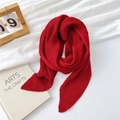 Solid red pleated cotton linen scarf with fine vertical accordion texture for women - 90*90cm / Red