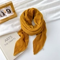 Mustard yellow pleated cotton linen scarf with fine vertical crinkle texture for women - 90*90cm / Yellow